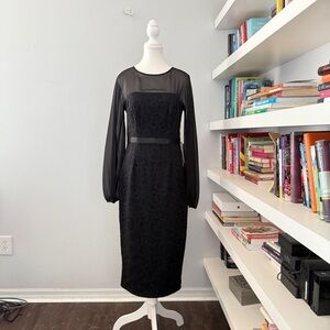 Kay Unger Marlene Tea Length Black Long Sleeve Dress NWT sz 8